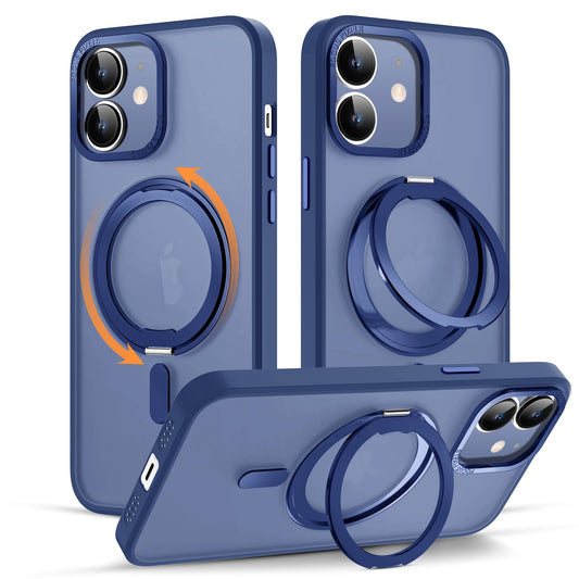 SAITONG for iPhone 11 Phone Case with 360° Rotatable Magnetic Ring Stand [Compatible with Mag-Safe] [Military-Grade Protection] Translucent Back iPhone 11 Case 6.1" for Women Men Blue