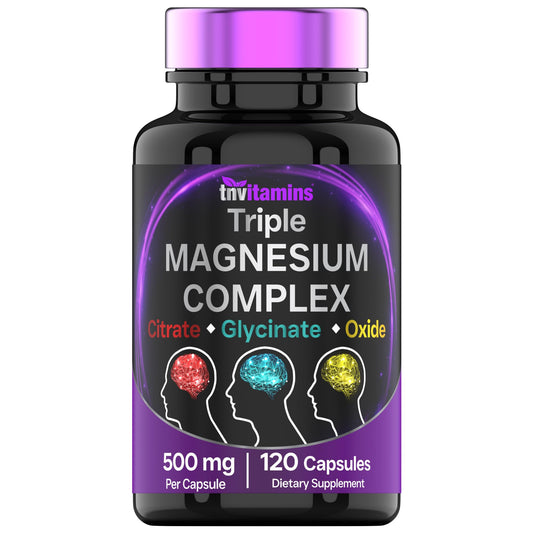 Triple Magnesium Complex Supplement 500mg: Magnesium Glycinate Citrate & Oxide - 120 Capsules (4 Month Supply!) | 1 Capsule Serving Provides 125% Daily Value | Non-GMO Made in The USA!
